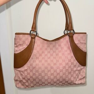 ❌ SOLD ❌ Gucci Pink Monogram Shoulder Bag with Brown Leather Accents